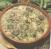 Arroz con habas y alcachofas